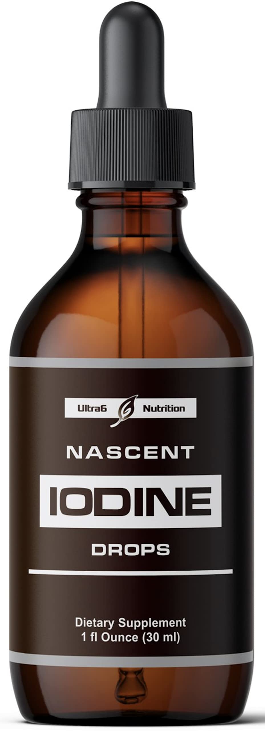 6 vista frontal del frasco de Nascent Iodine, presentación clara y confiable