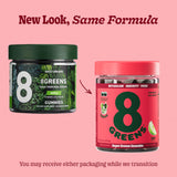 8Greens etiqueta nutricional en primer plano mostrando vitaminas incluidas