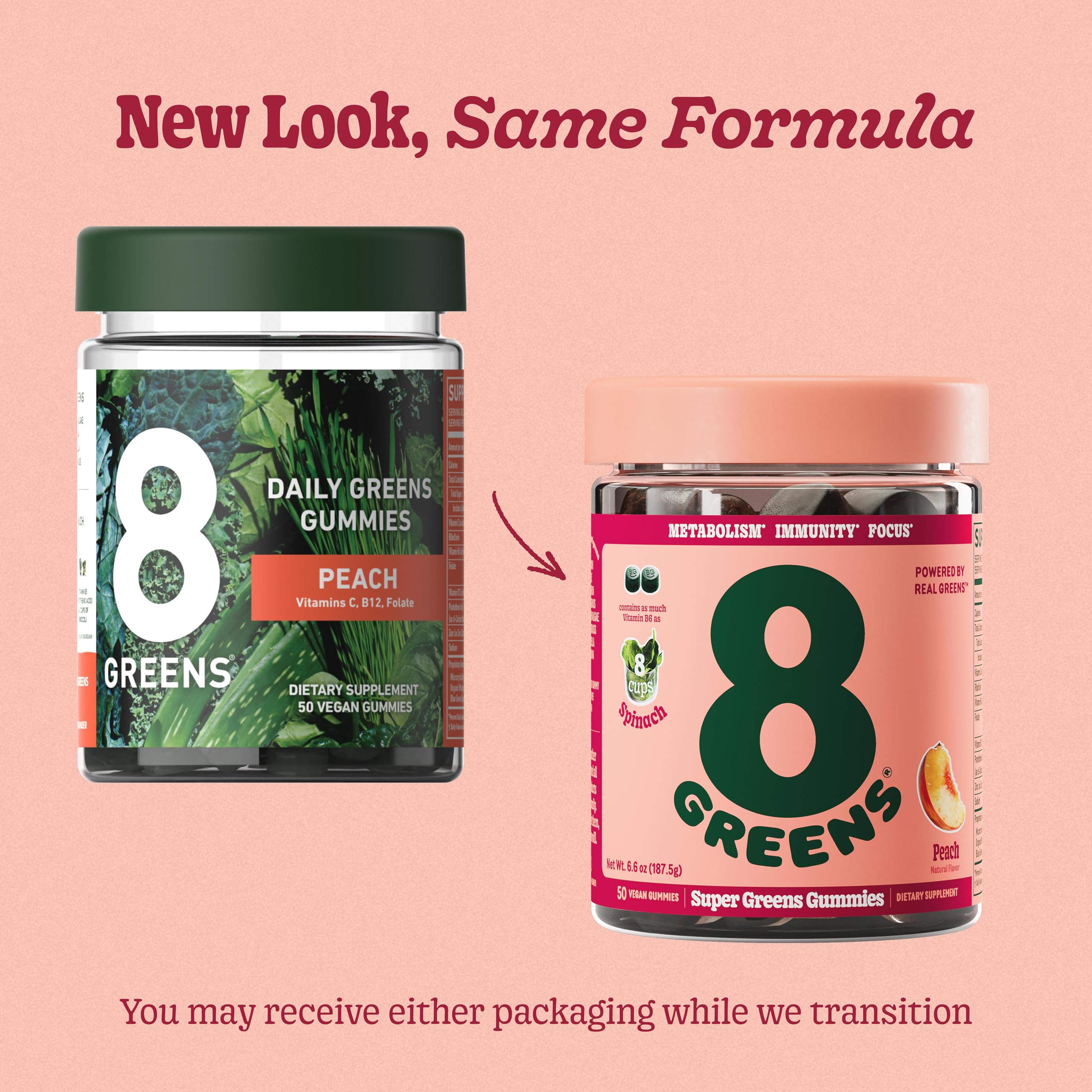 8Greens gomita sabor durazno en primer plano, beneficio sabor agradable