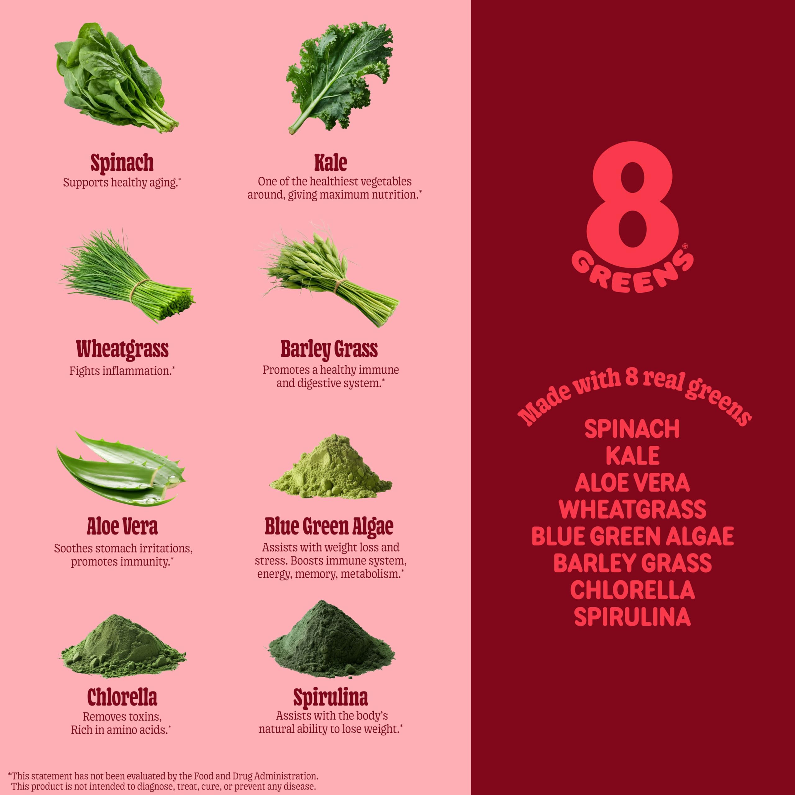 8Greens etiqueta nutricional clara mostrando vitaminas y transparencia