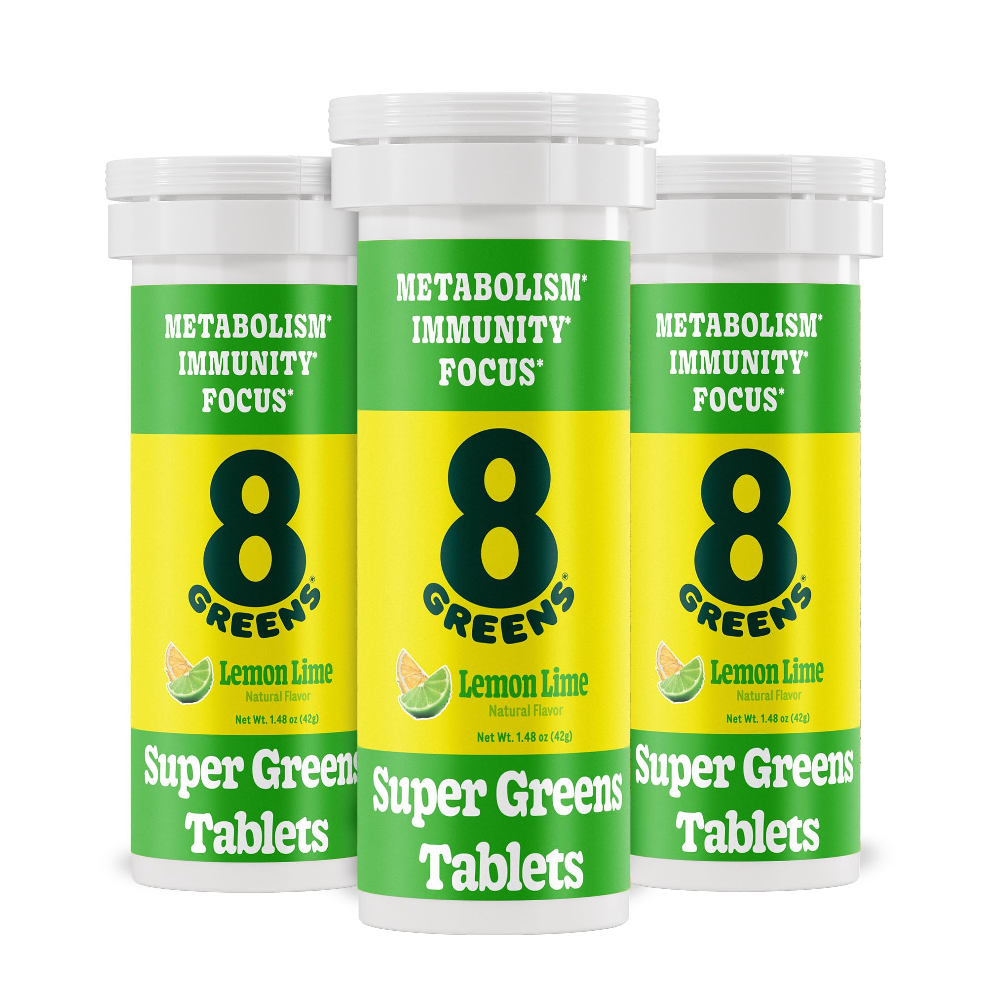 8Greens tubo frontal mostrando 30 tabletas y portabilidad