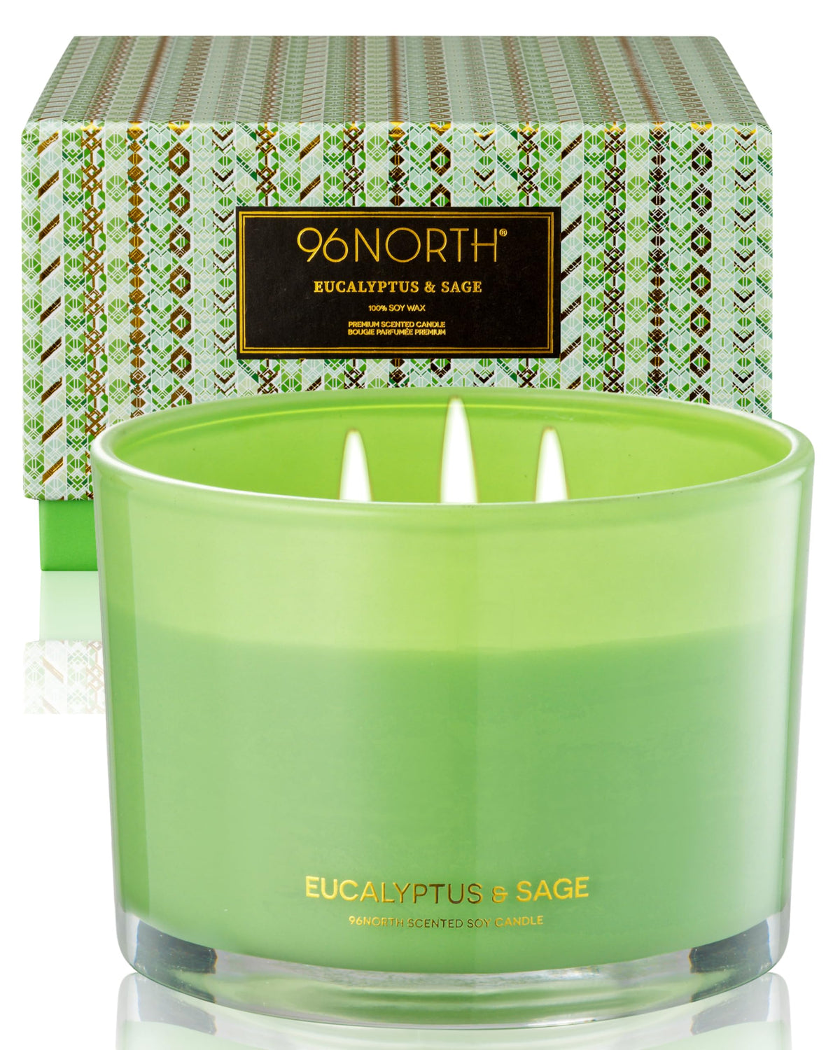 96NORTH tarro frontal mostrando etiqueta elegante y aroma distinguido