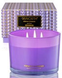 96NORTH vela lavanda frontal, elegante presentación y aroma relajante