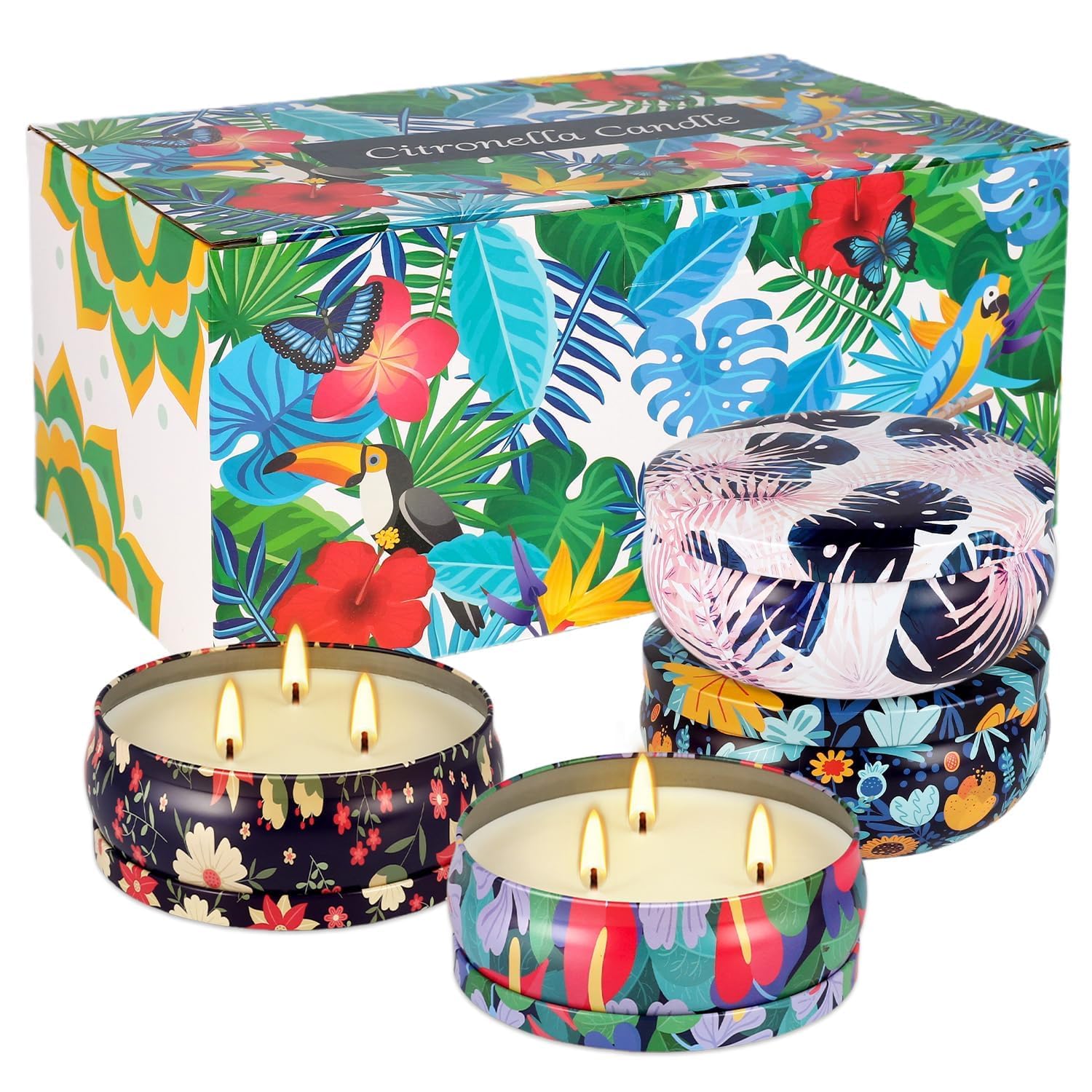 Aamdkcyu cuatro velas en mesa exterior creando ambiente