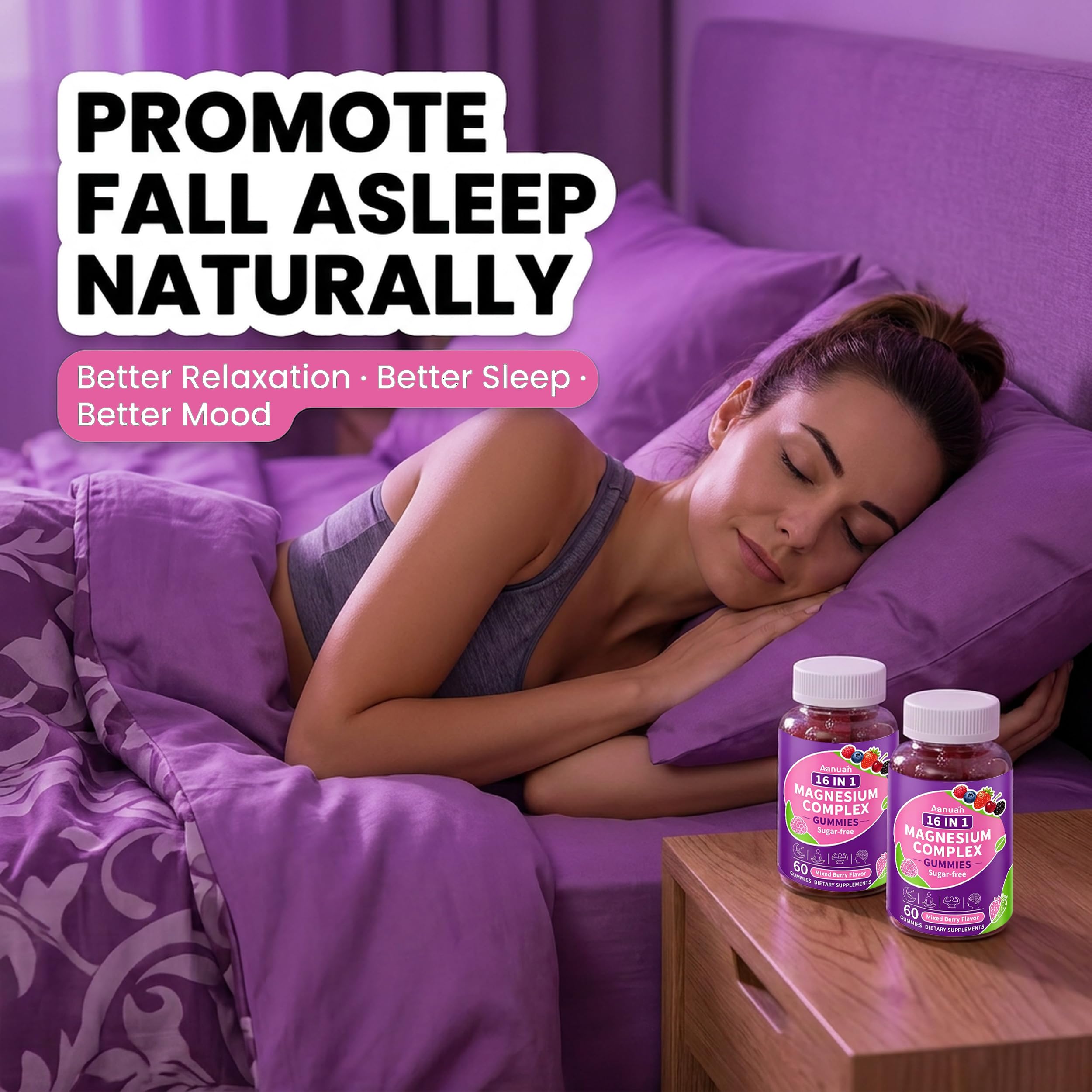 Aanuan gominolas junto a almohada representando apoyo al sueño nocturno