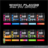 ABE all black everything etiqueta con lista de ingredientes y dosis transparentes