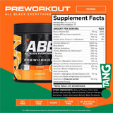 ABE All Black Everything etiqueta nutricional visible que detalla dosis de cafeína y aminoácidos