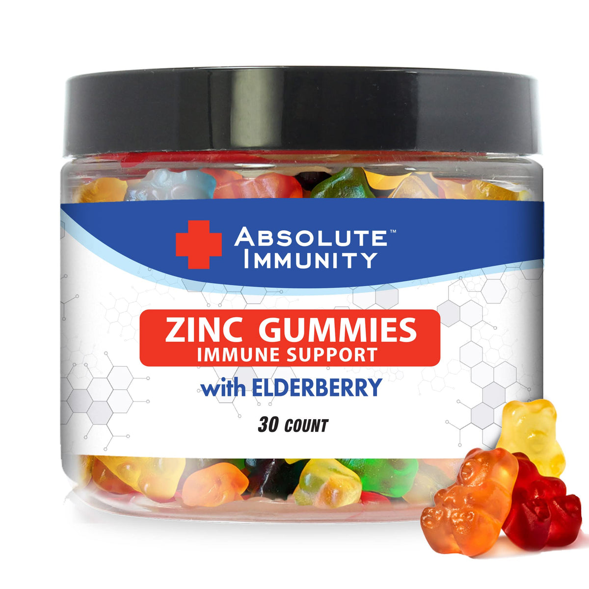Absolute Immunity frente del empaque mostrando 30 gomitas y beneficios visibles