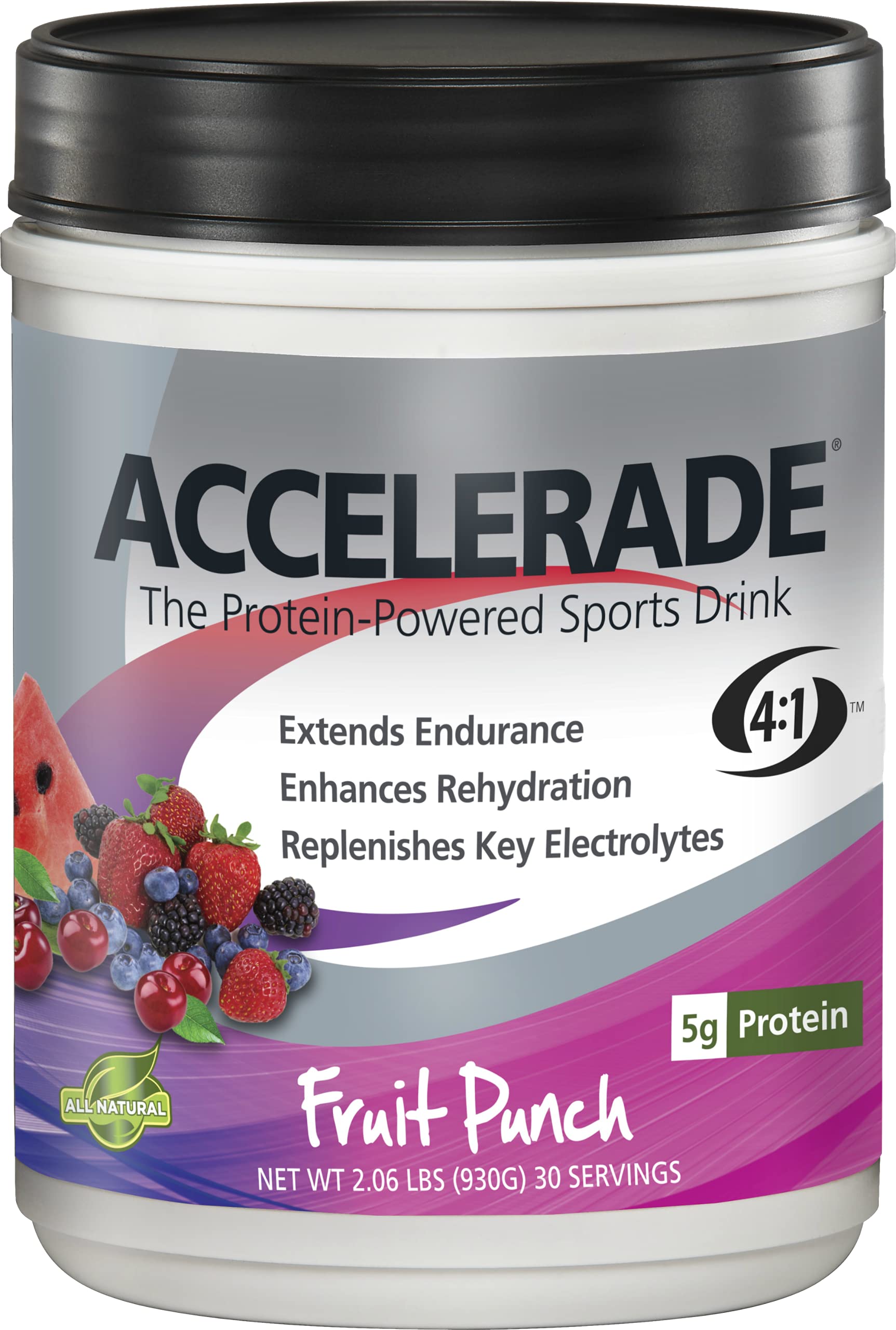 Accelerade envase frontal mostrando diseño y cantidad, conveniencia para entrenamientos