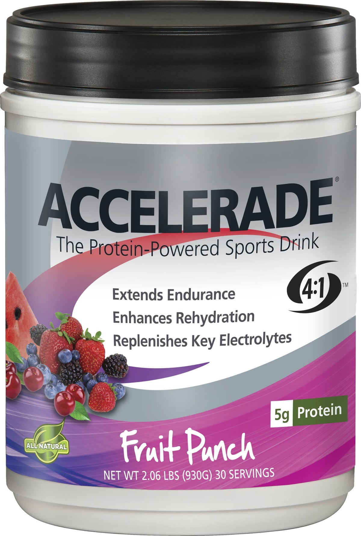 Accelerade envase frontal mostrando diseño y cantidad, conveniencia para entrenamientos