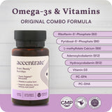Accentrate etiqueta de ingredientes destacando L-MTHF, P5P, EPA y DHA
