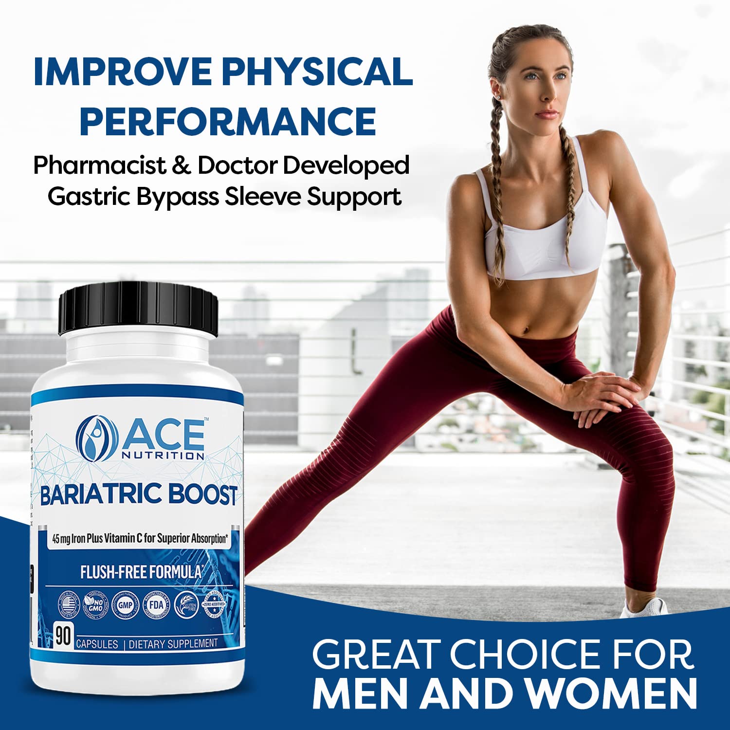 ACE NUTRITION tabla de ingredientes con hierro 45 mg y vitaminas clave visiblemente listadas