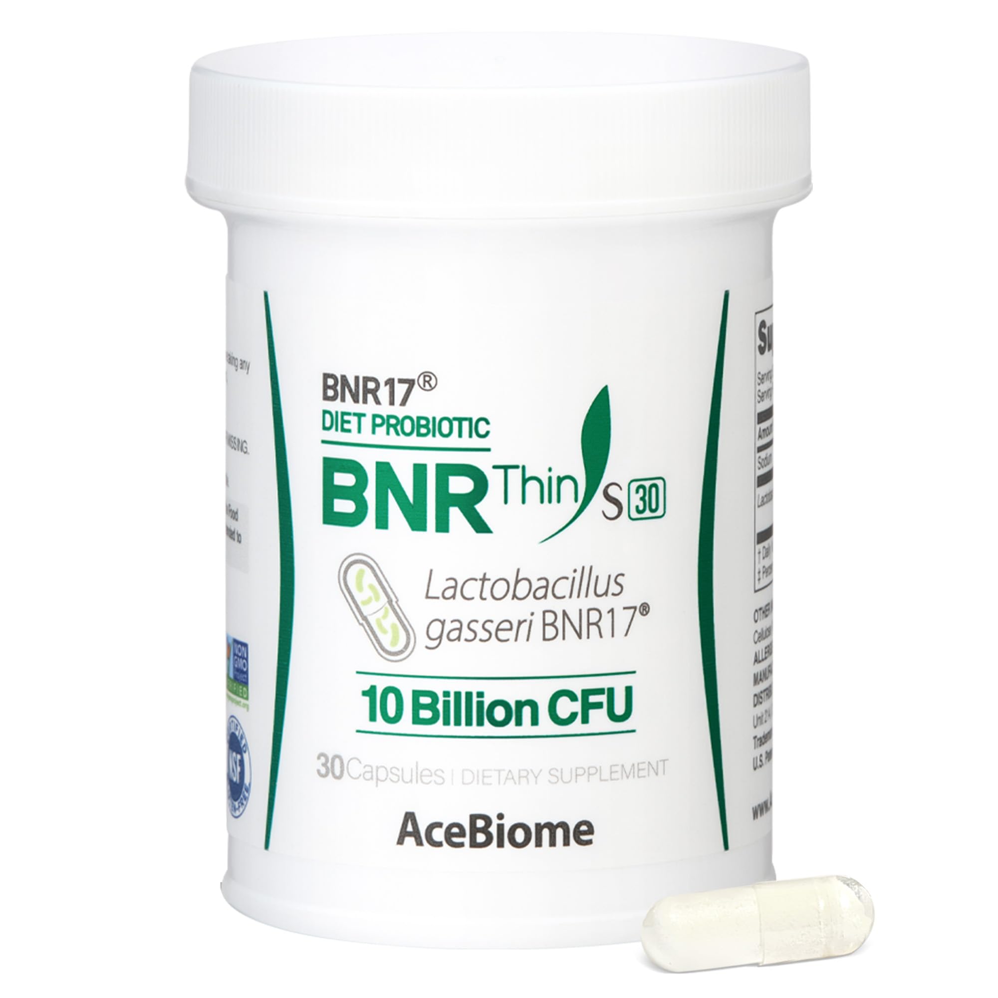 AceBiome envase frontal mostrando 30 cápsulas y garantía de 10 mil millones UFC