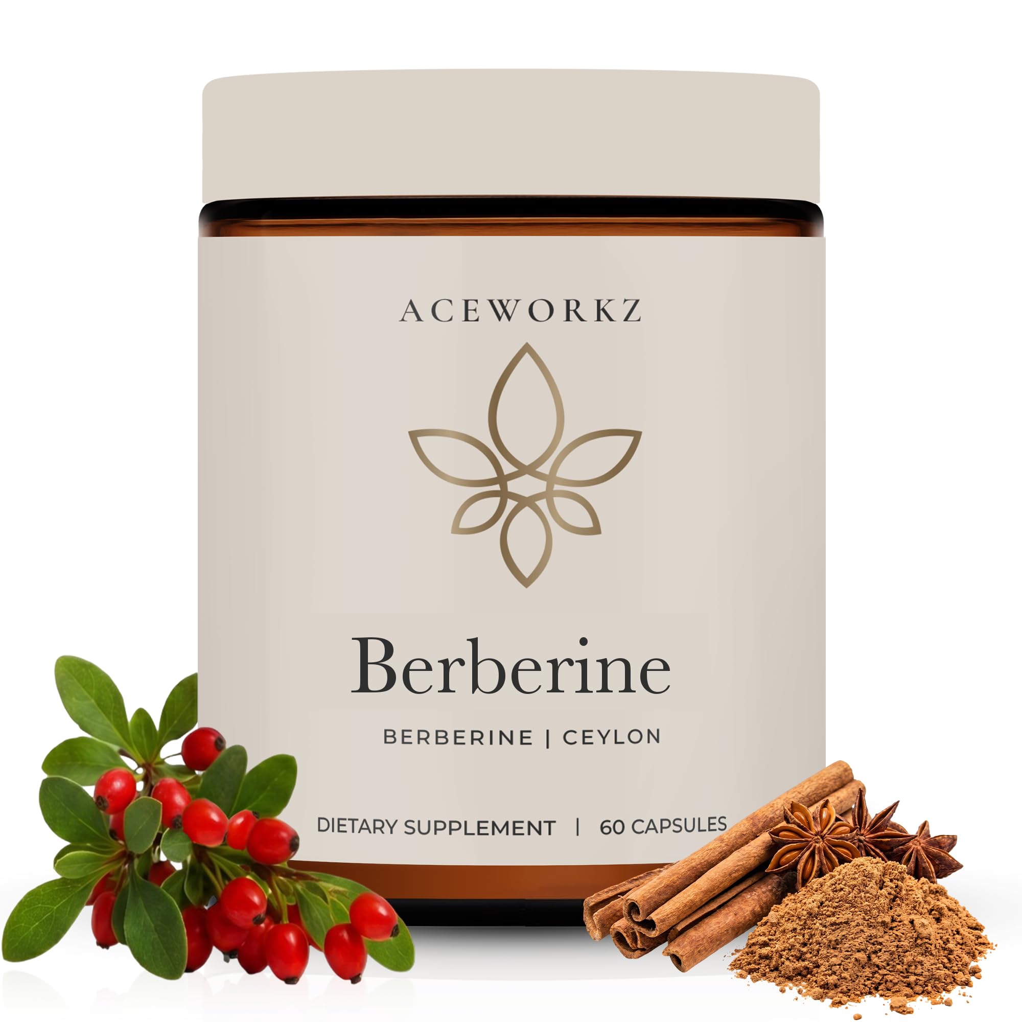 ACEWORKZ envase frontal de berberina mostrando dosis y beneficio de potencia