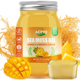 ACEYO frasco frontal sabor mango piña mostrando etiqueta y tamaño 18 oz