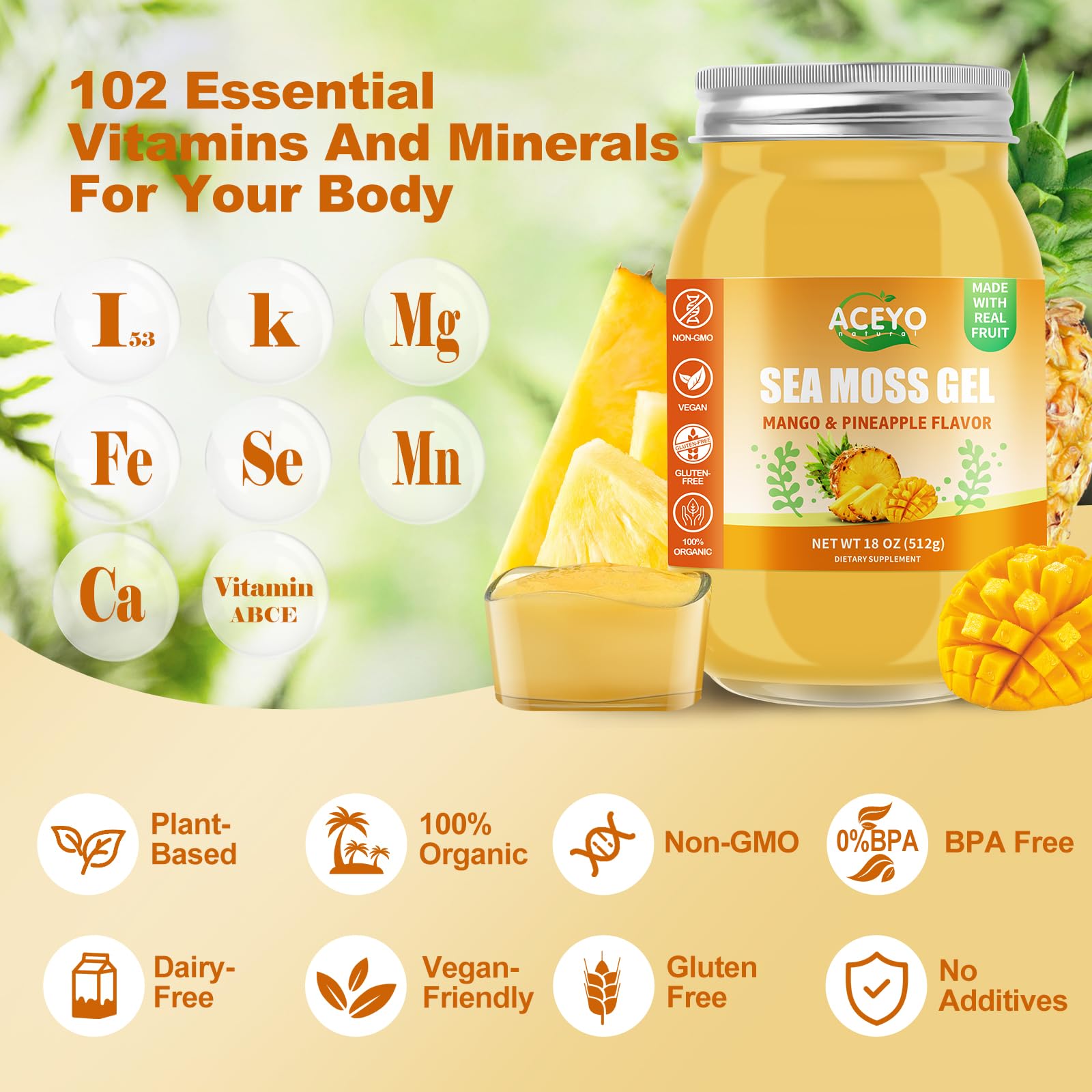 ACEYO gel mezclado en smoothie tropical para energía y sabor
