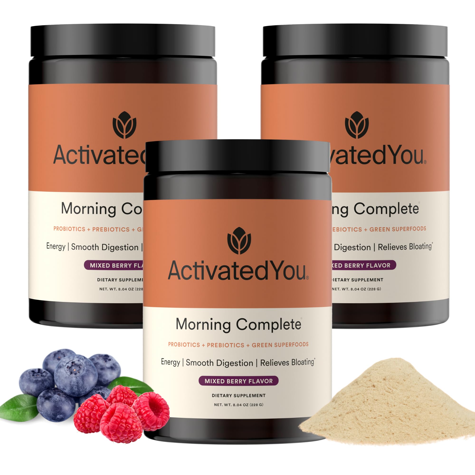 ACTIVATEDYOU frente del empaque muestra beneficios y sabor mixed berry