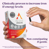 ActiveIron cápsulas primer plano que destaca forma fácil de tragar y suavidad digestiva