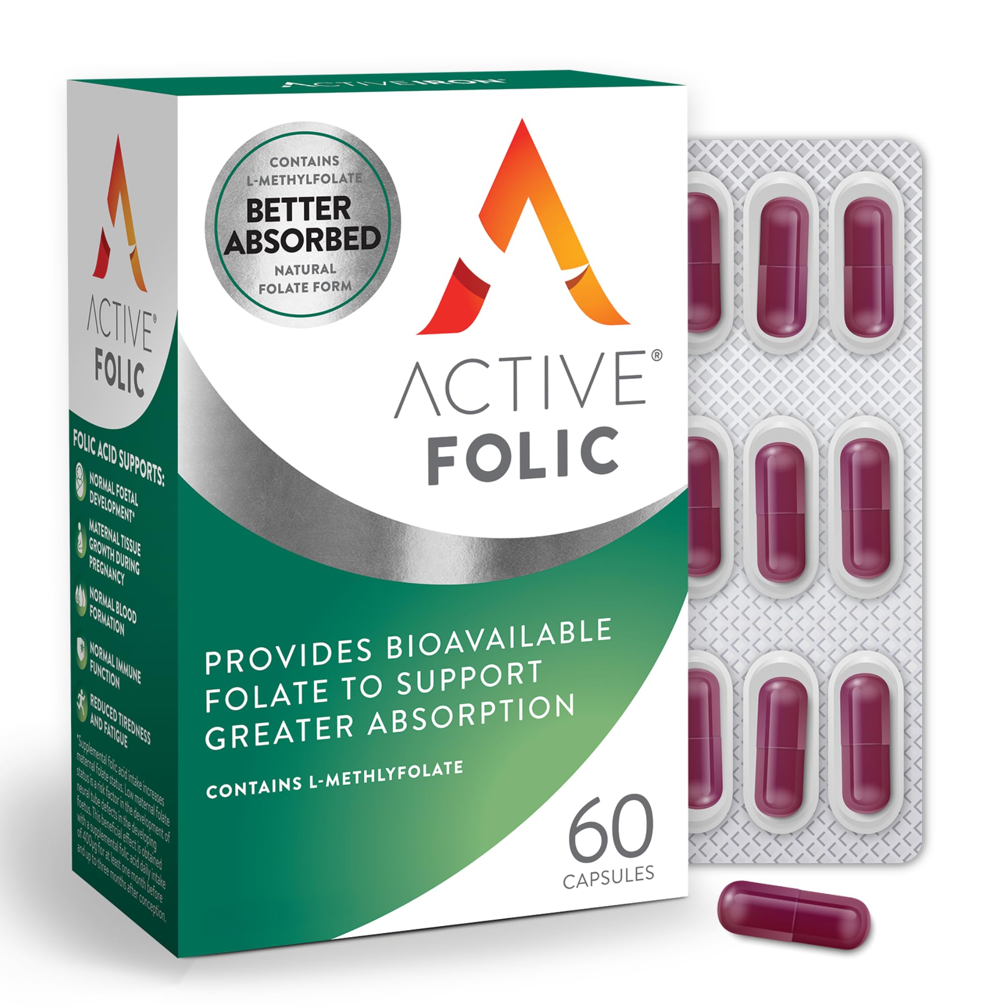 ACTIVEIRON frasco delante mostrando diseño y conveniencia para viaje