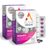 ActiveIron vista frontal del pack mostrando cápsulas y comprimidos, práctica para viajar