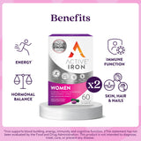 ActiveIron sobre foil abierto con cápsula y comprimido, conserva frescura y dosis exacta