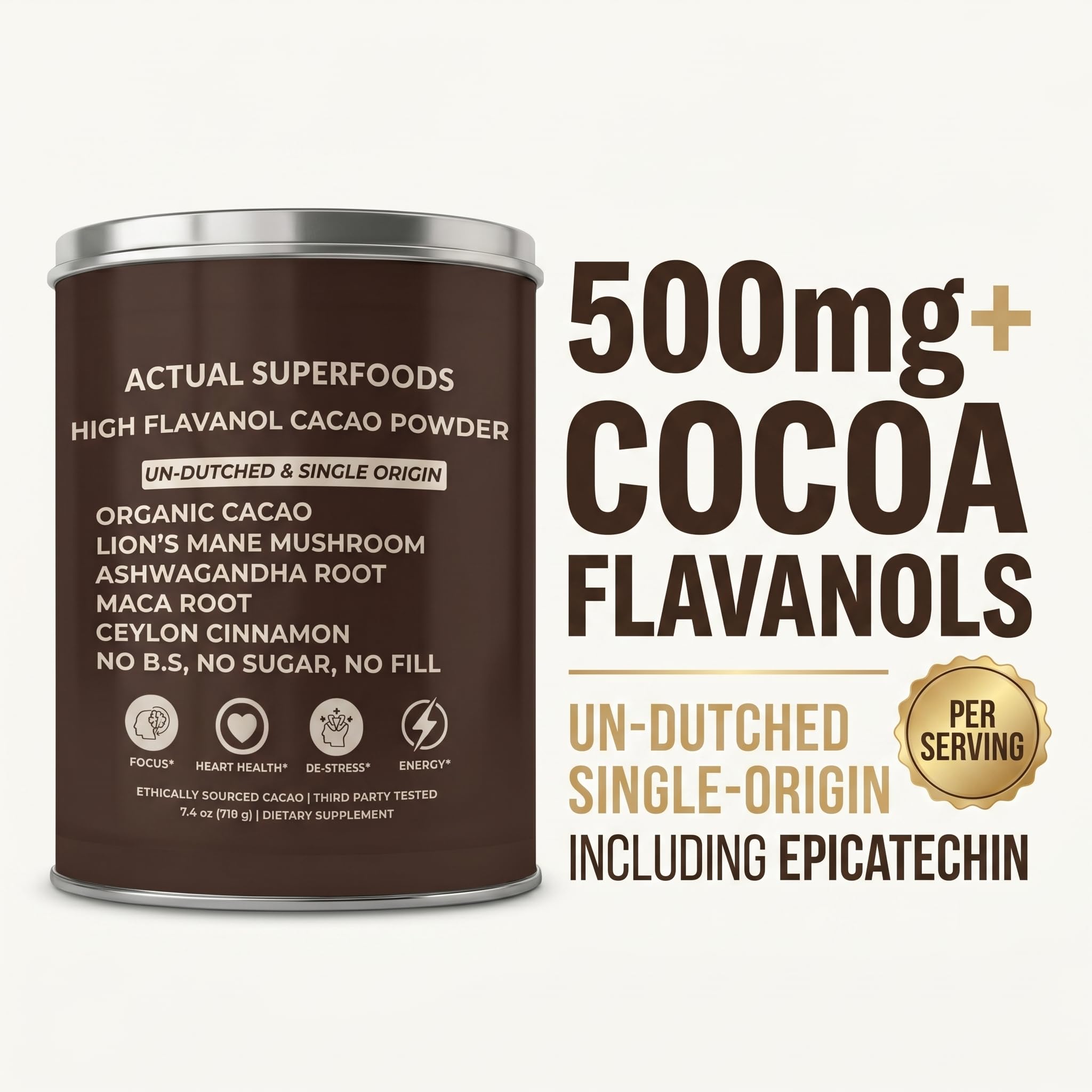 Actual Superfoods polvo de cacao mostrando textura fina y sabor oscuro