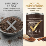 Actual Superfoods polvo disuelto en taza caliente para una bebida alternativa al café
