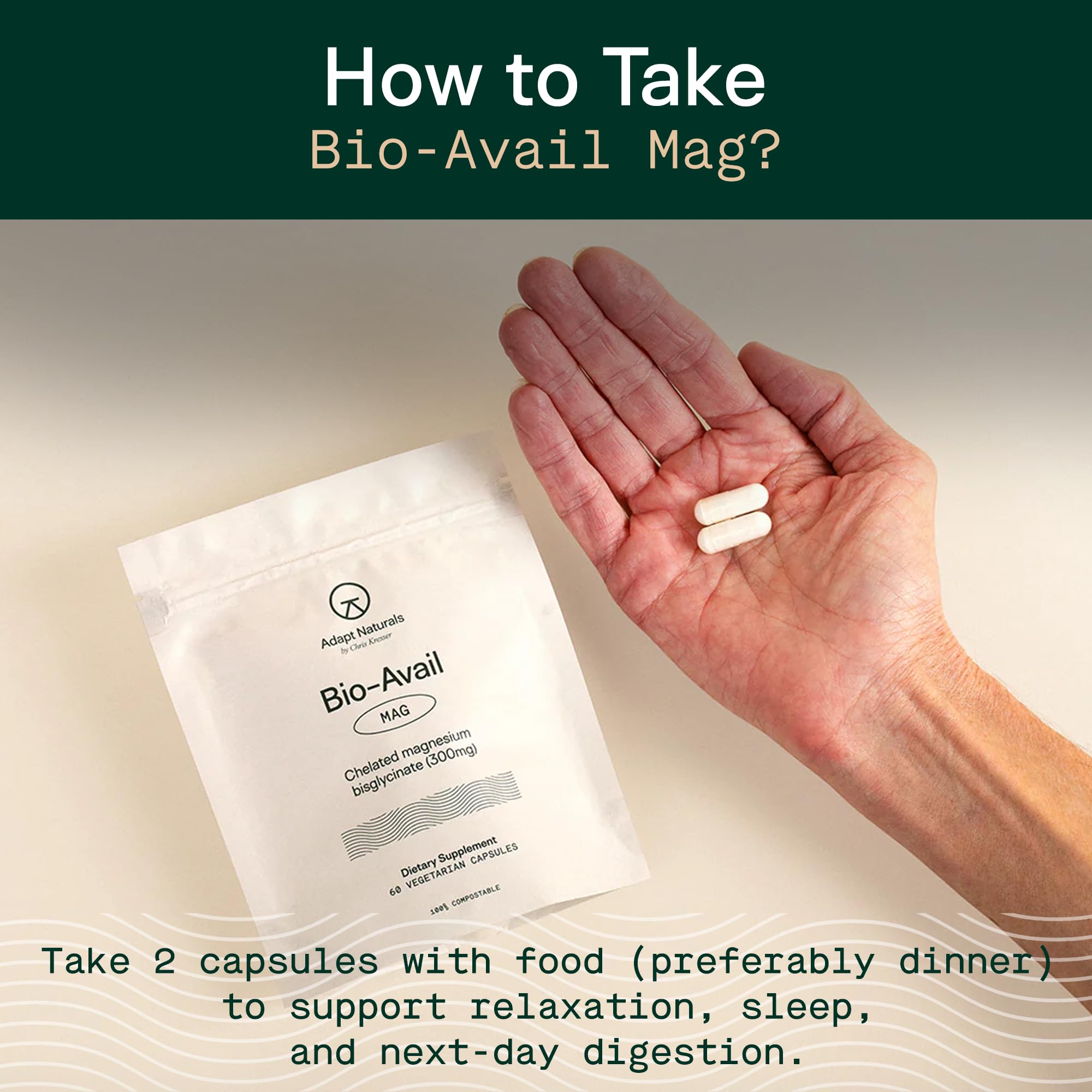 ADAPT NATURALS botella abierta con cápsulas visibles para comprobar cantidad por envase