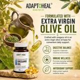 ADAPTOHEAL primeros planos de aceite de oliva mostrando base natural y pureza