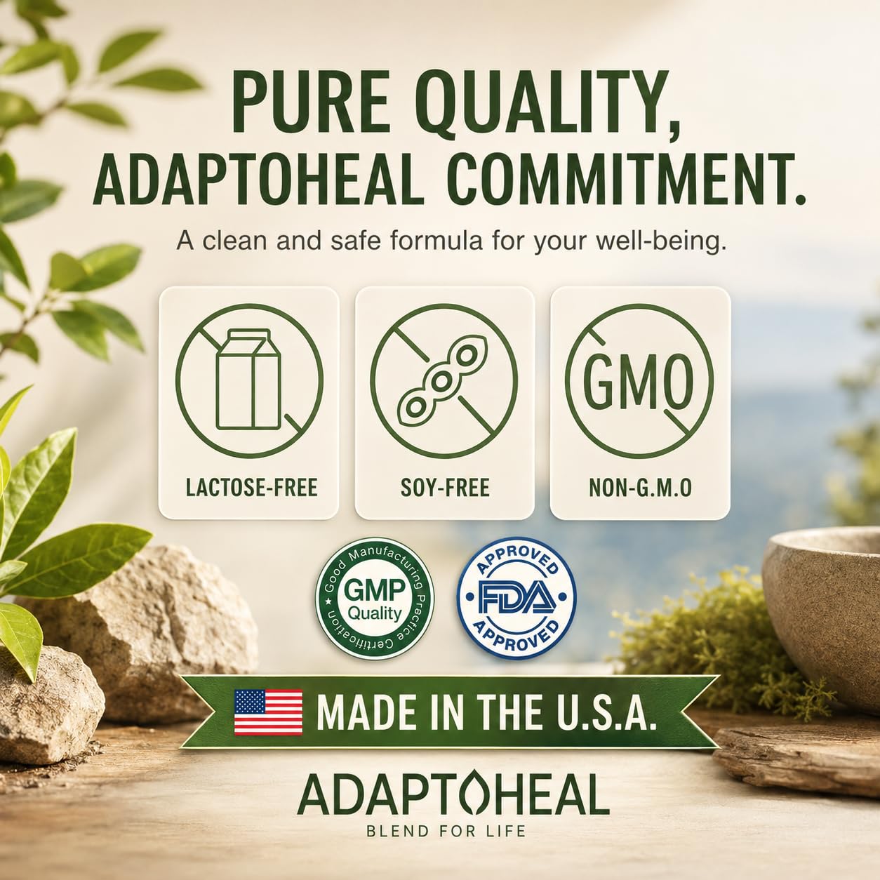 ADAPTOHEAL detalle de la etiqueta nutricional mostrando composición exacta