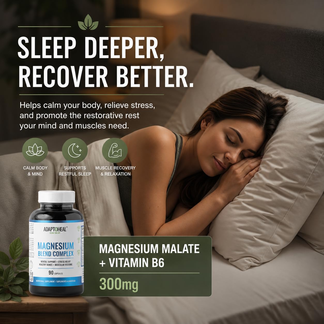 ADAPTOHEAL ingredientes en etiqueta destacando magnesio y Leuzea como beneficio