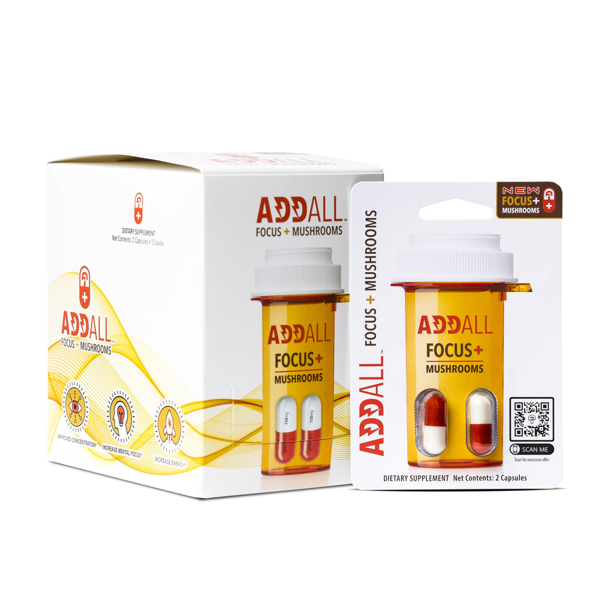 Addall packaging frontal mostrando el diseño y beneficio de enfoque