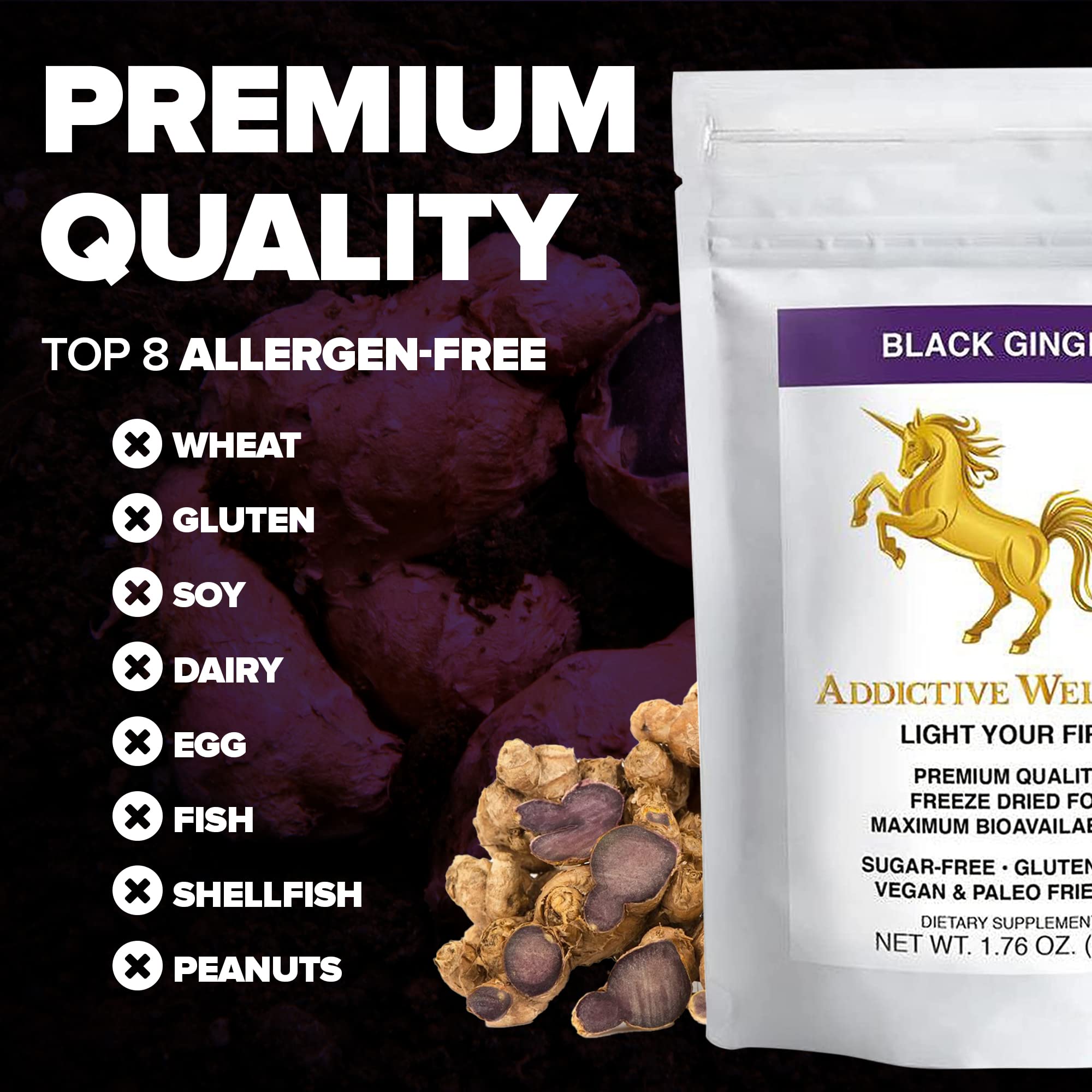 Addictive Wellness raíz de jengibre negro y polvo como ingrediente natural