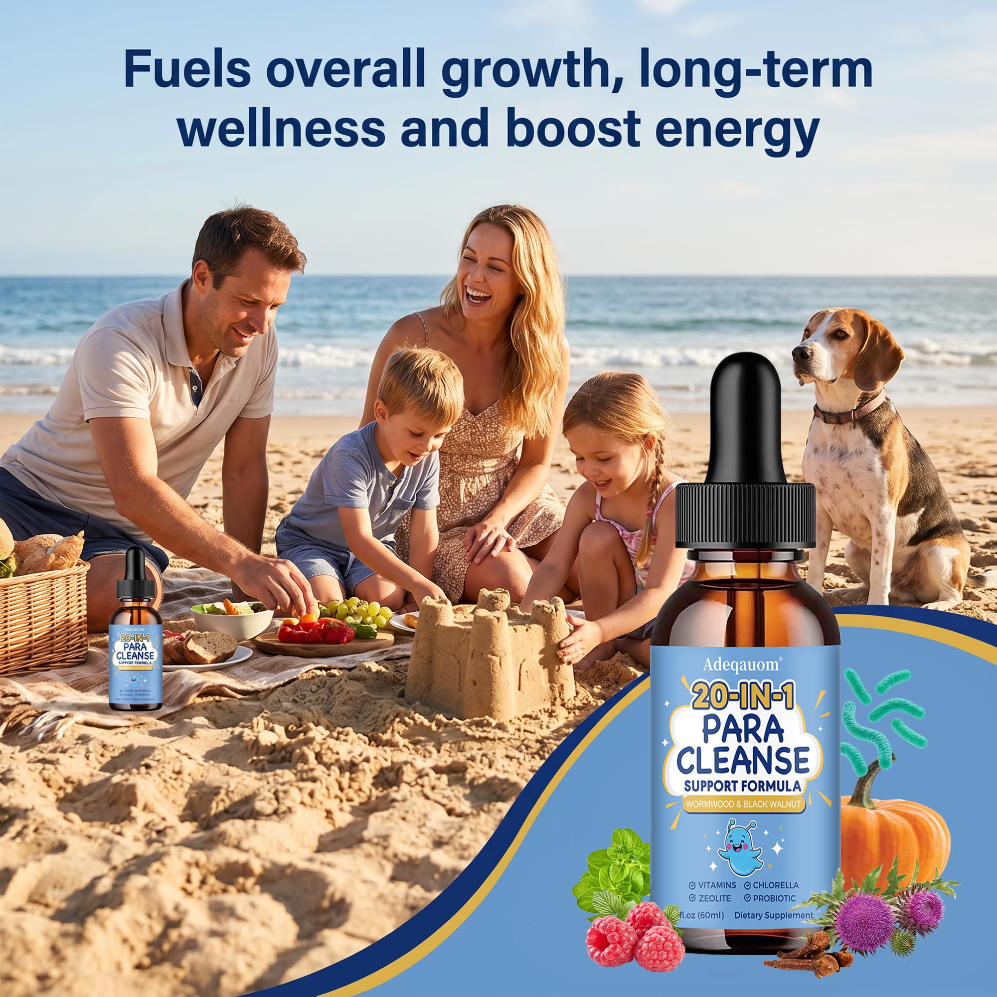 Envase Adeqauom abierto mostrando sedimento natural en base, aclara necesidad de agitar