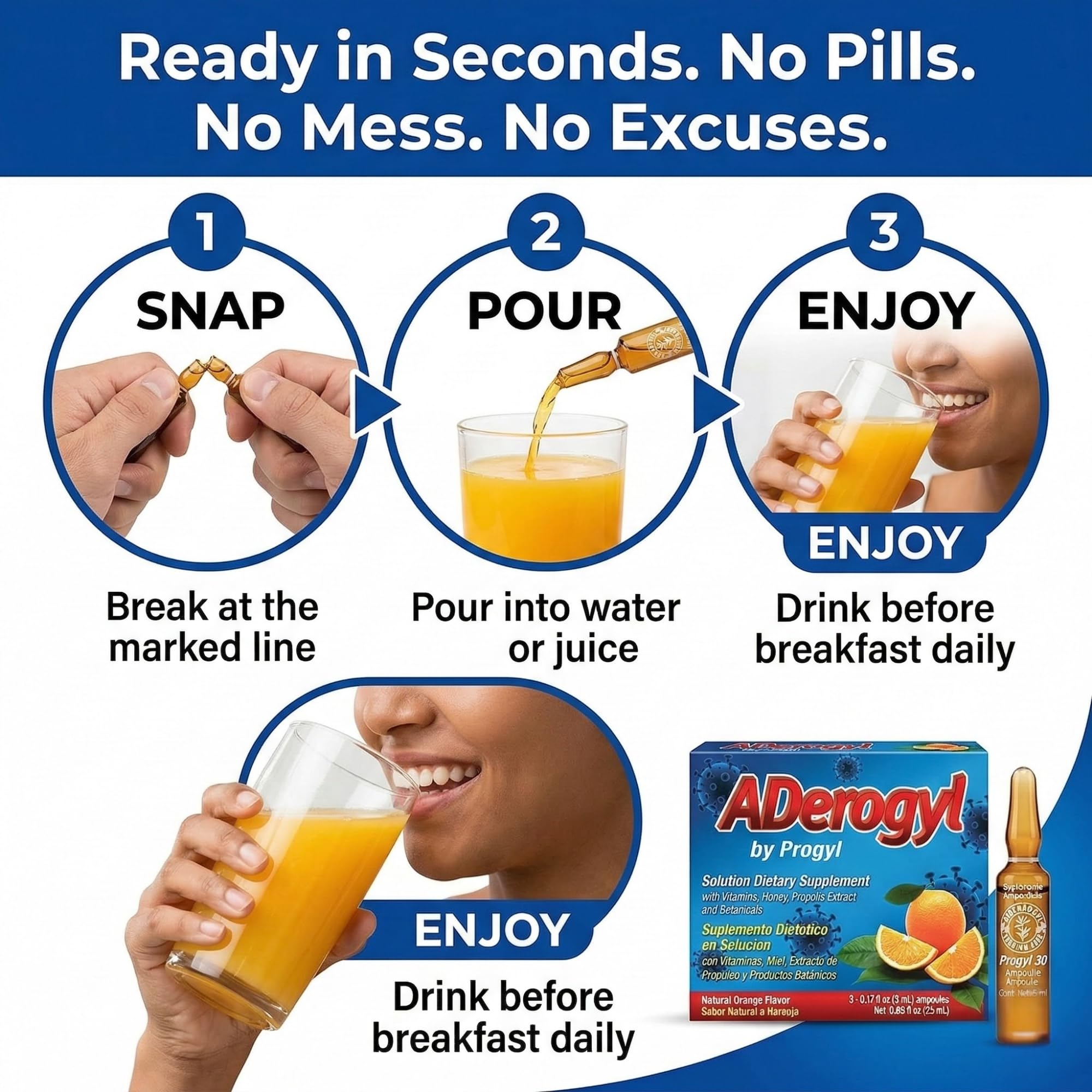Aderogyl líquido en cuchara mostrando textura y mezcla homogénea