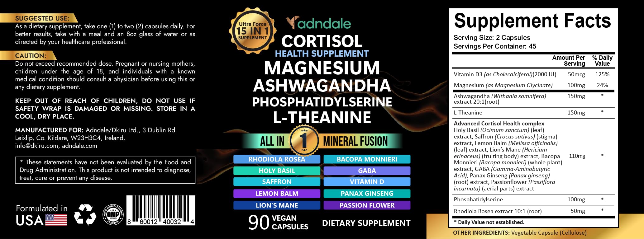 Plantas ashwagandha y rhodiola junto a Adndale destacando origen botánico