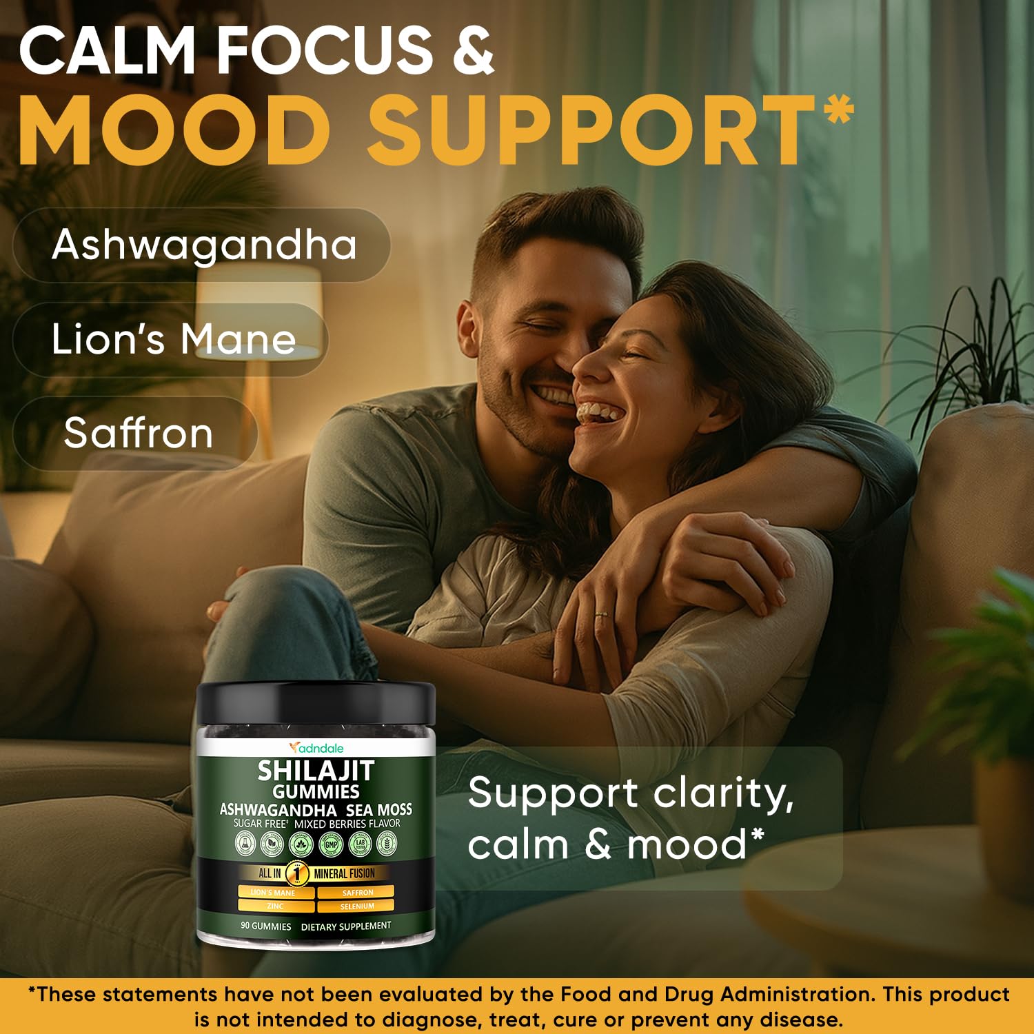 Adndale ingredientes clave como Shilajit y Ashwagandha, mezcla balanceada