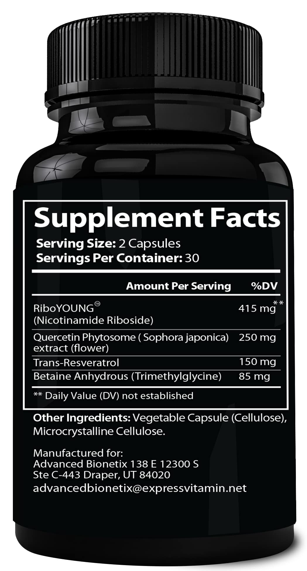 Advanced Bionetix ingredientes resveratrol y quercetina enfatizan apoyo sinérgico