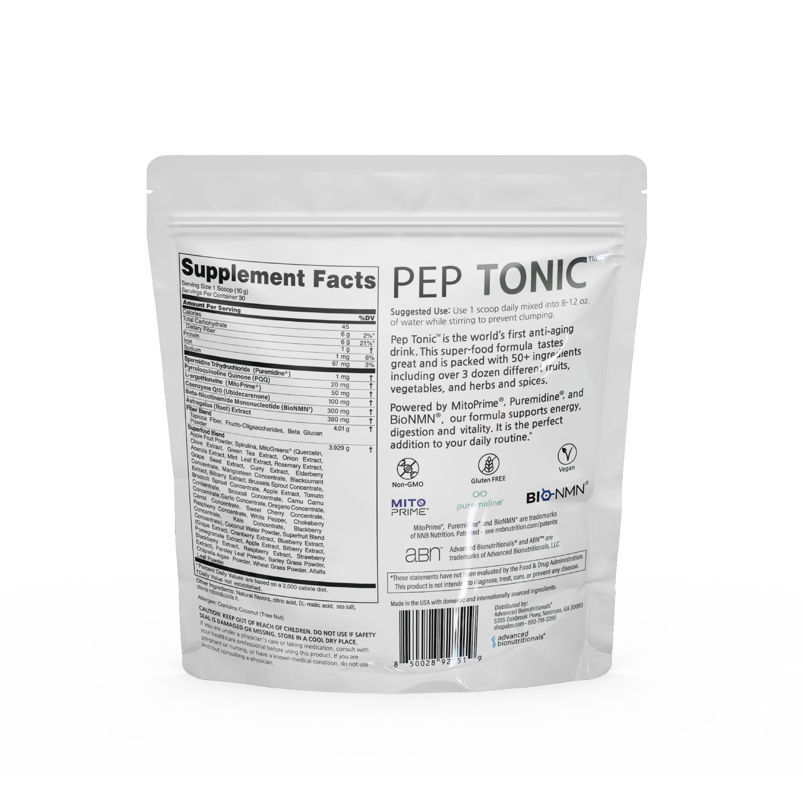 Advanced Bionutritionals primer plano del polvo que destaca su textura fina