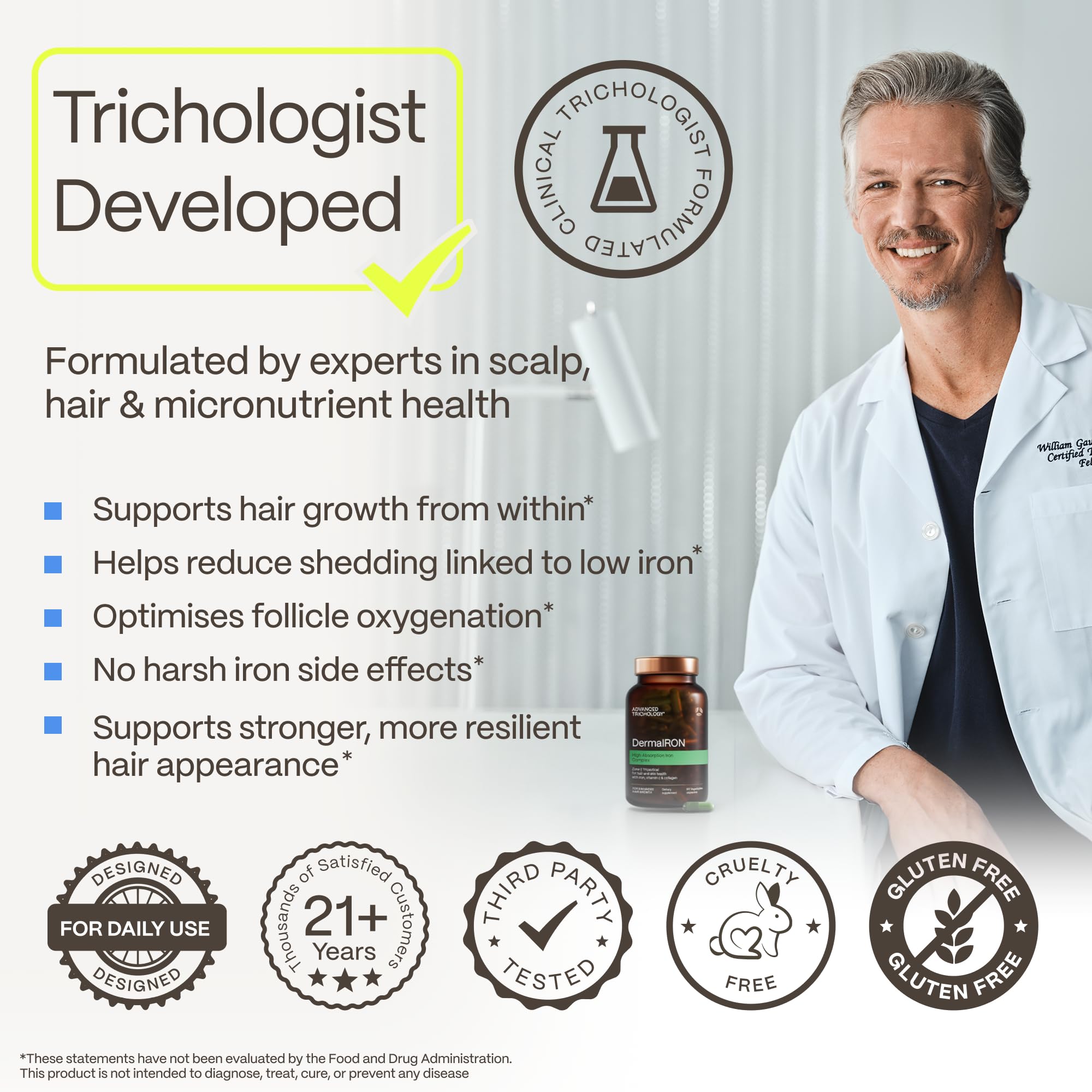 Advanced Trichology DermaIRON cápsula detalle para bajo malestar estomacal
