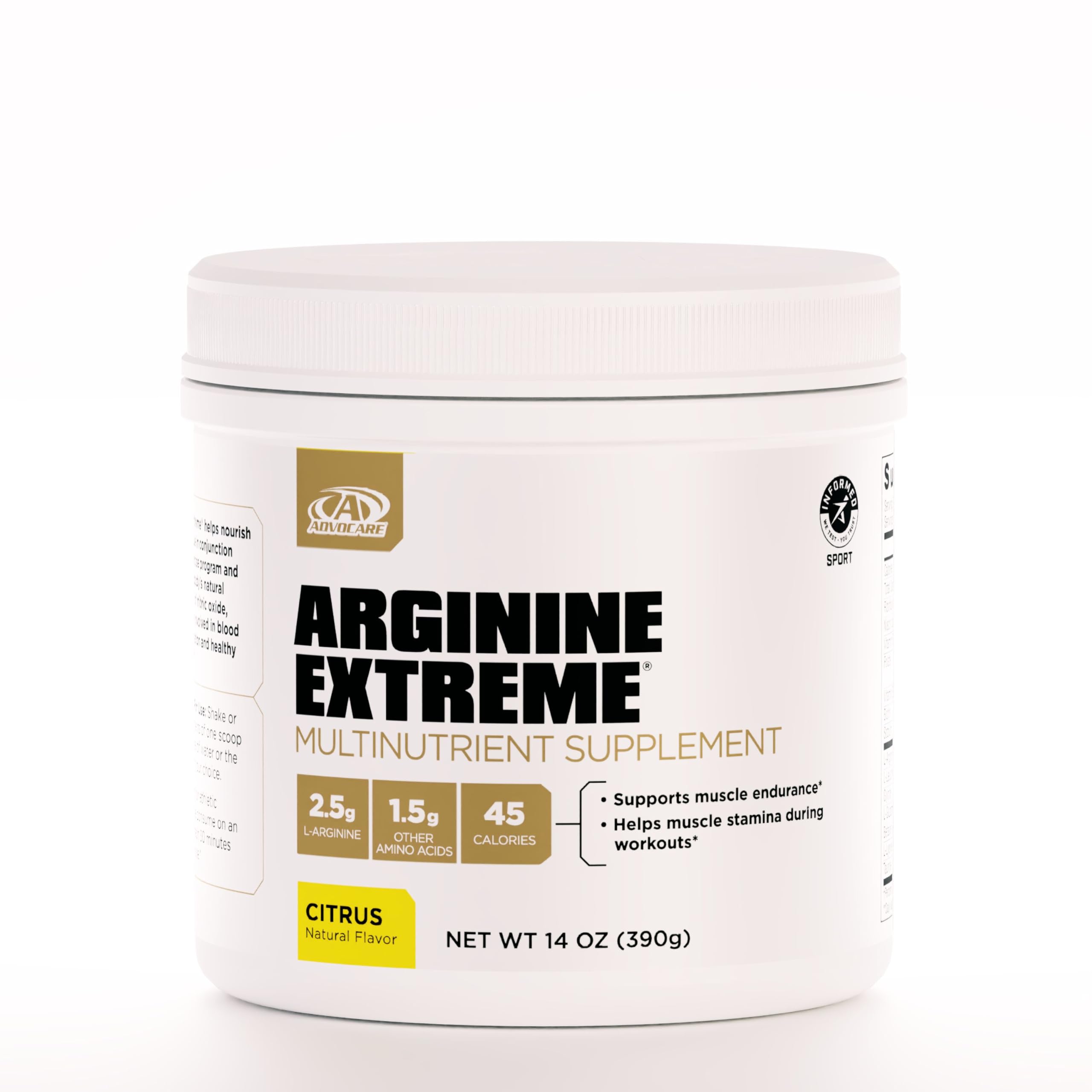 AdvoCare envase frontal del producto mostrando marca y sabor cítrico para confianza visual