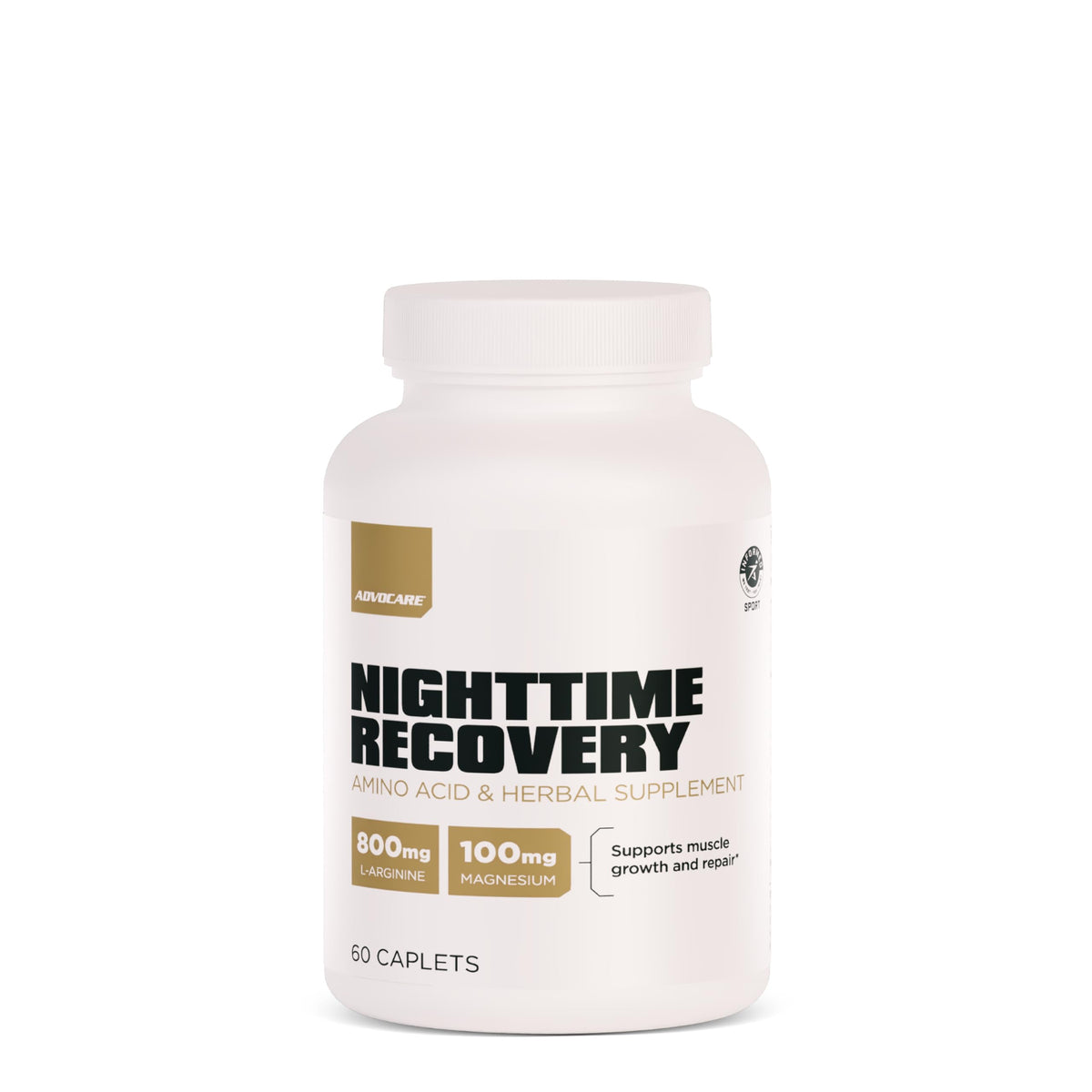 AdvoCare frasco Nighttime Recovery frente mostrando diseño y beneficios