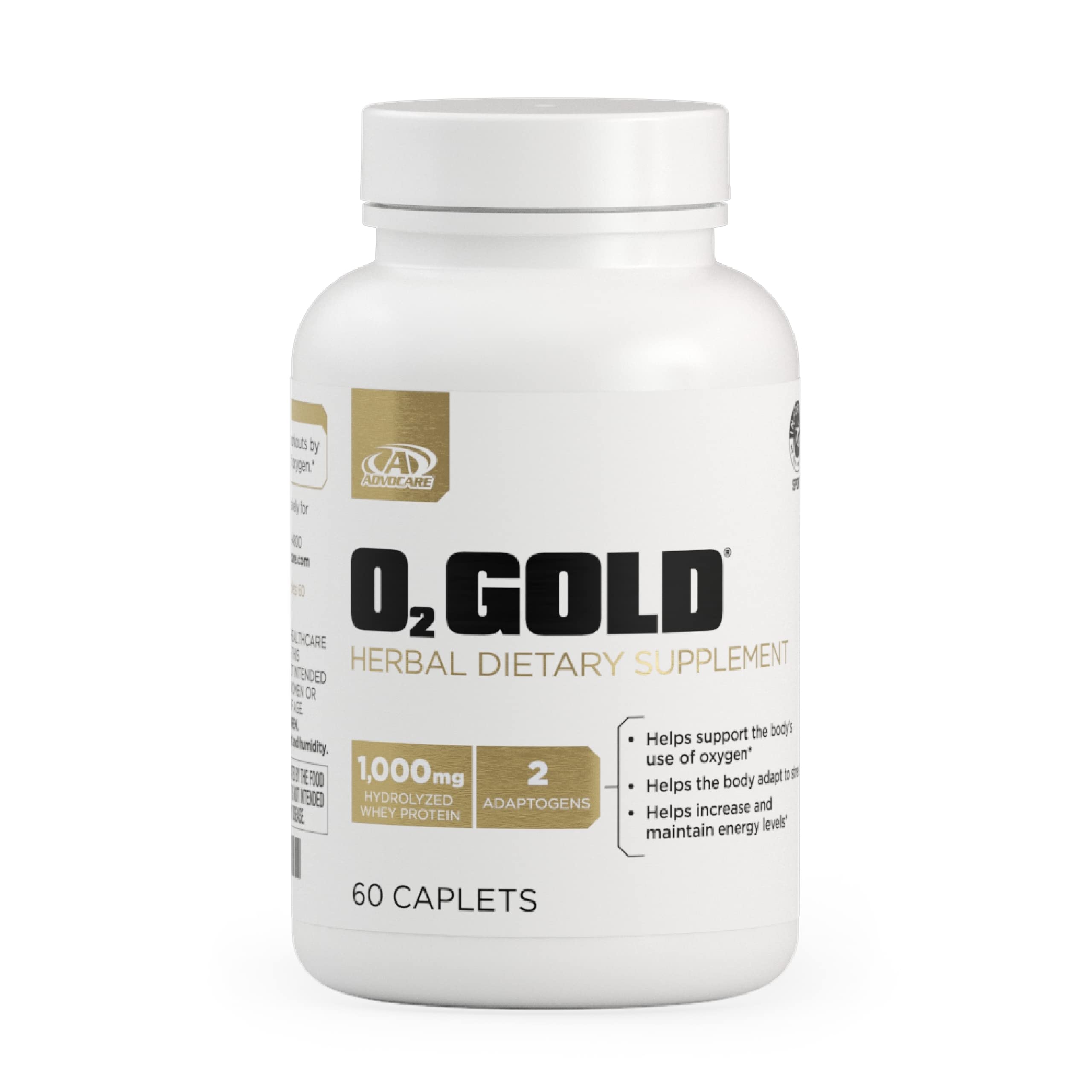 AdvoCare O2 Gold frente del empaque mostrando el envase y beneficio soporte de energía