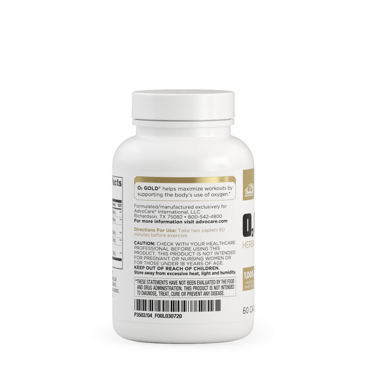 AdvoCare O2 Gold tabletas en mano para comparar tamaño y dosificación práctica
