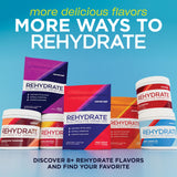 AdvoCare Rehydrate envase junto a vaso para comparar tamaño y porciones