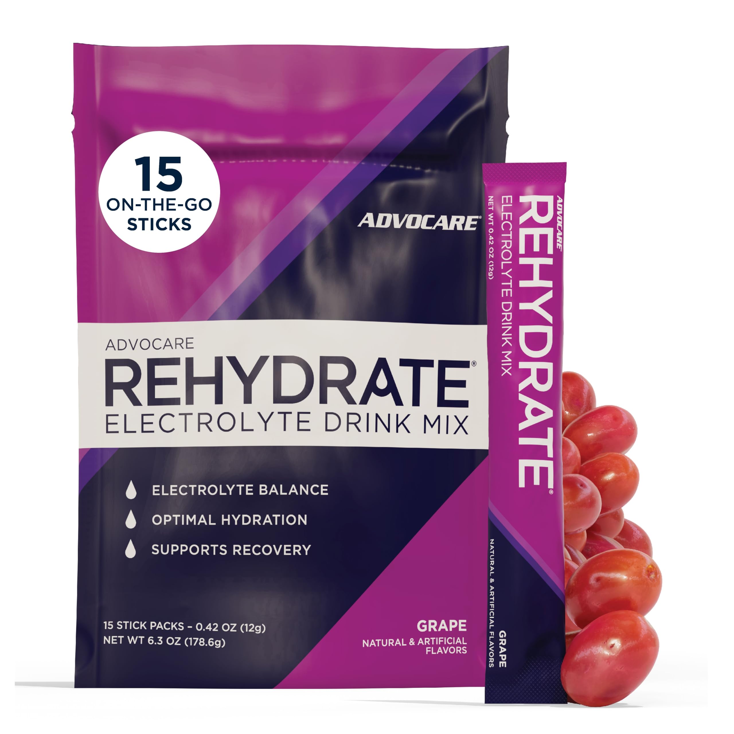 AdvoCare Rehydrate frente del empaque que resalta ingredientes y beneficio hidratación