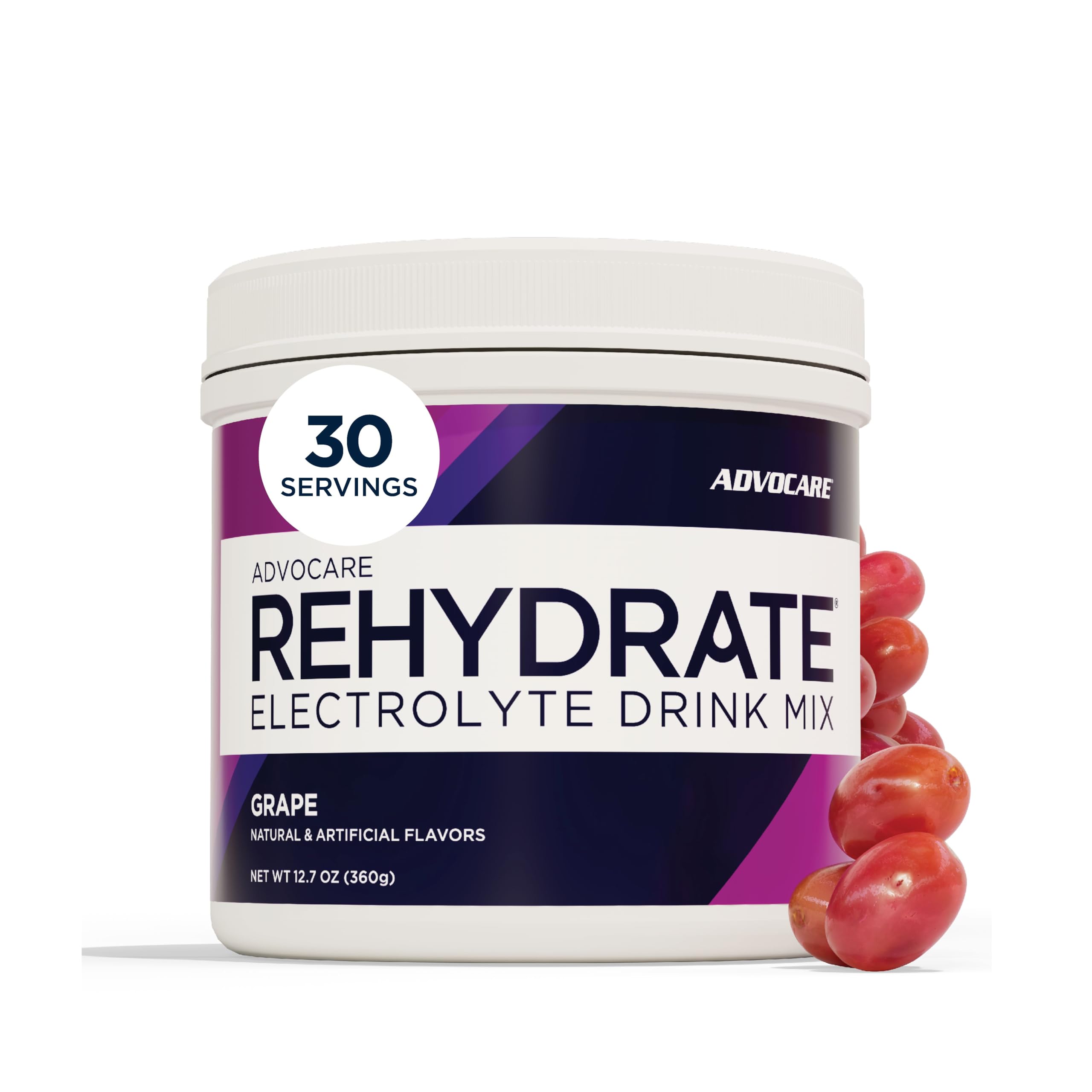 AdvoCare Rehydrate envase frontal sabor uva, hidratación práctica