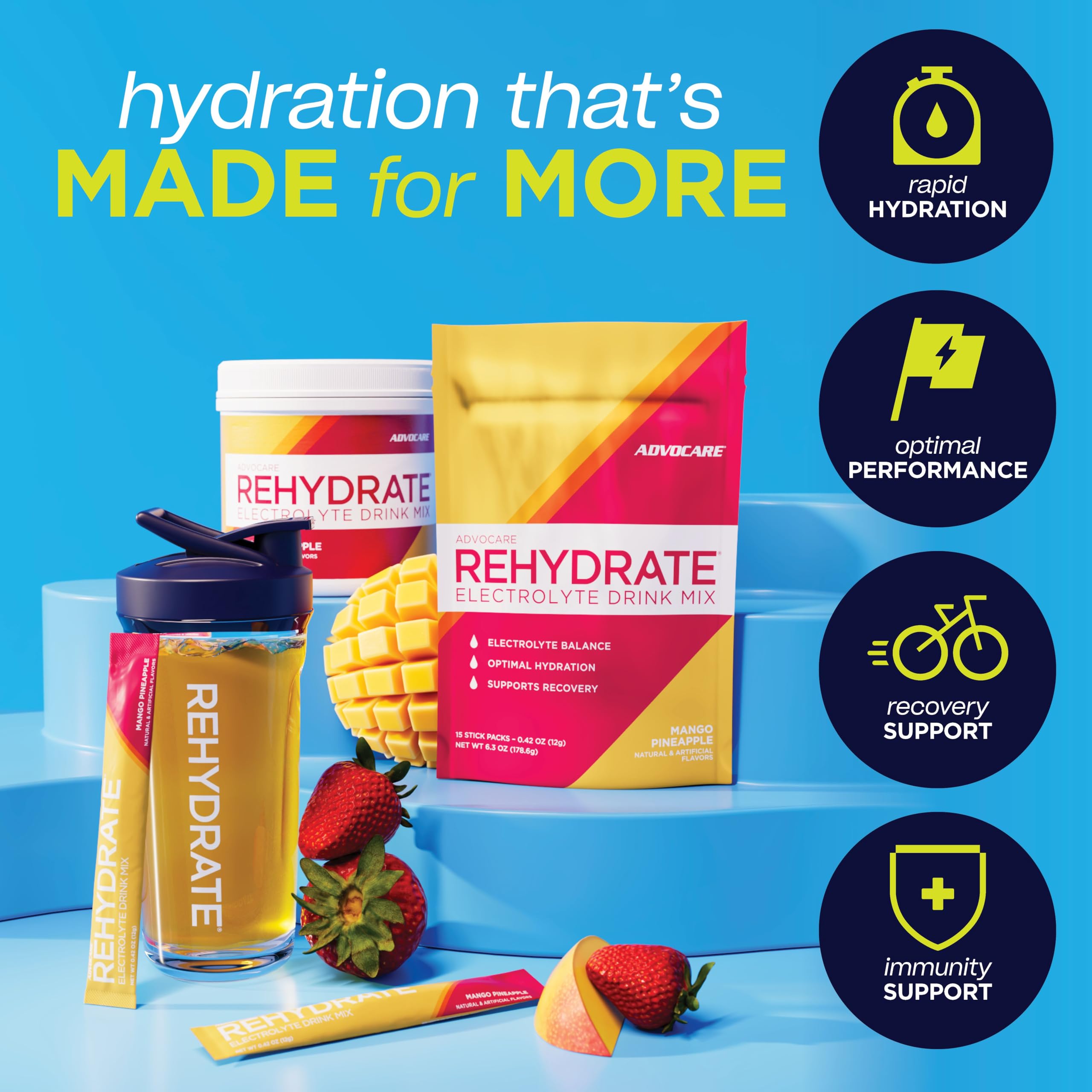 AdvoCare Rehydrate polvo textura fina que facilita la disolución rápida