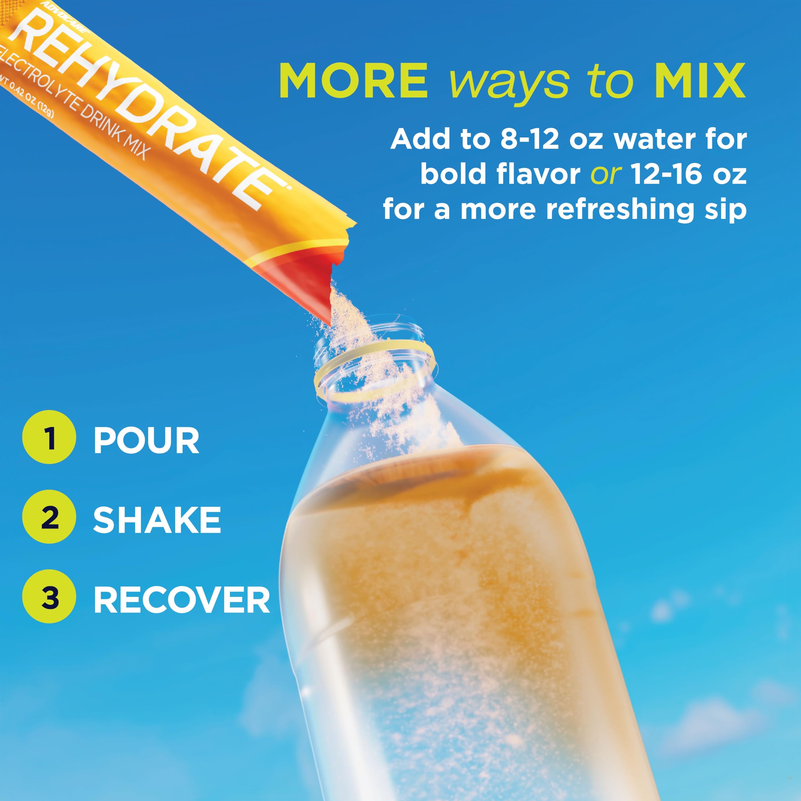 Sobre abierto de AdvoCare Rehydrate mostrando el contenido y dosificación individual