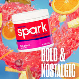 AdvoCare Spark tarro en mano para comparar tamaño, formato compacto y transportable